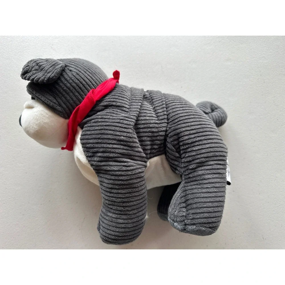 MINI Cooper Bulldog Plush‎ Grey Corduroy Stuffed Animal Red Bandana Mascot Toy